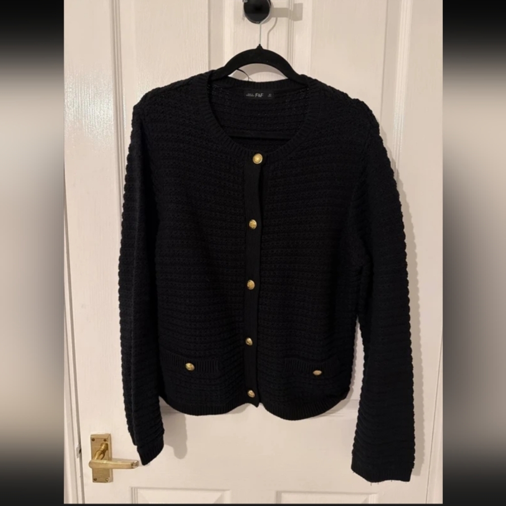 F&F Black Cardigan with Gold Buttons